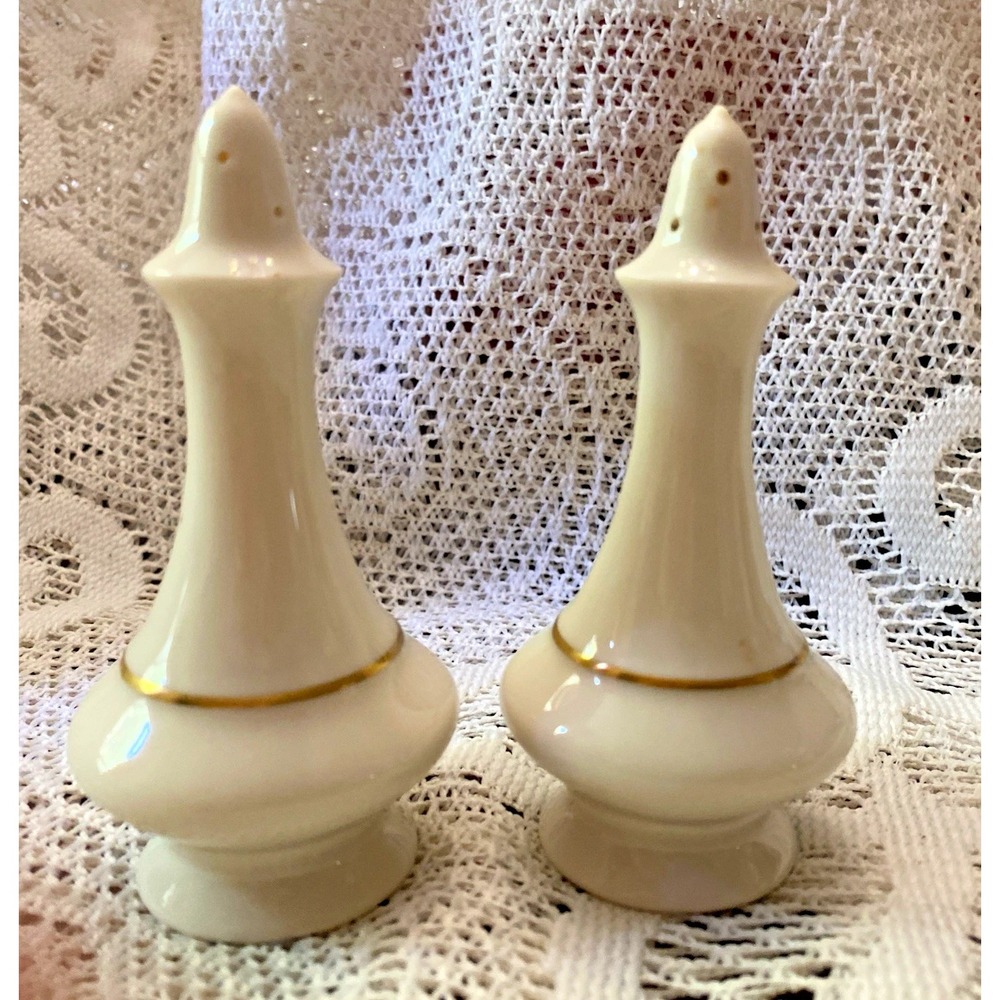 Vintage Lenox USA Regency Salt & Pepper Shakers Ivory China with 24k Gold